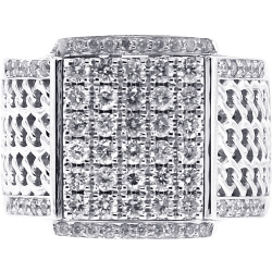 Mens Diamond Rectangle Pinky Ring 18K White Gold 1.51 Carat