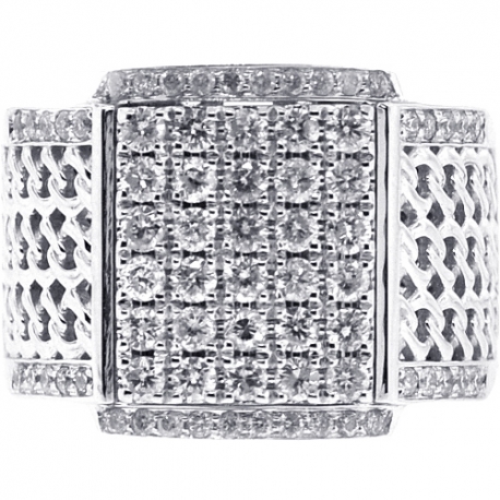 Mens Diamond Rectangle Pinky Ring 18K White Gold 1.51 Carat