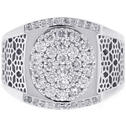 18K White Gold 1.14 ct Diamond Cluster Mens Ring