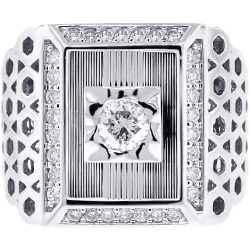 18K White Gold 1.05 ct Diamond Mens Solitaire Signet Ring