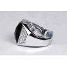 Mens Diamond Black Onyx Rectangle Ring 18K White Gold 0.90 ct