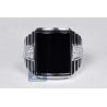Mens Diamond Onyx Rectangle Step Ring 18K White Gold 0.53 ct
