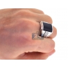 Mens Diamond Onyx Rectangle Step Ring 18K White Gold 0.53 ct