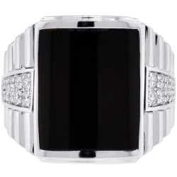 18K White Gold 0.53 ct Diamond Onyx Mens Step Ring