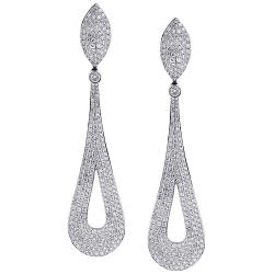 14K White Gold 5.74 ct Diamond Pave Womens Drop Earrings