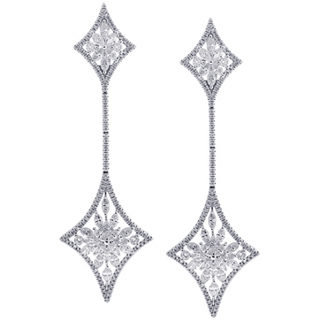 Womens Diamond Dangle Kite Earrings 18K White Gold 5.89 ct 3"