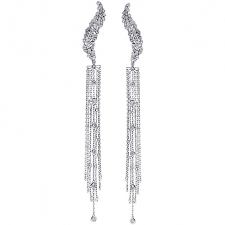 Womens Diamond Long Dangle Earrings 14K White Gold 2.65 ct 5 Inch