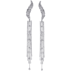 14K White Gold 2.65 ct Diamond Dangle Mesh Earrings 5 Inches