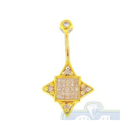 14K Yellow Gold 0.75 ct Mixed Diamond Womens Square Star Belly Ring