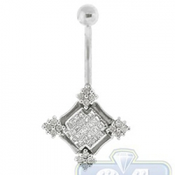 14K White Gold 1.30 ct Diamond Square Vintage Womens Belly Ring