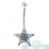 14K White Gold 0.25 ct Diamond Blue Sapphire Star Shape Womens Belly Ring