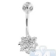 14K White Gold 0.90 ct Diamond Cluster Flower Belly Ring