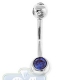 14K White Gold 0.75 ct Blue Sapphire Diamond Womens Belly Ring
