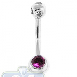 14K White Gold 0.75 ct Ruby Diamond Womens Belly Ring