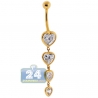 14K Yellow Gold Four Hearts CZ Womens Dangle Belly Ring