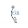 14K White Gold Princess CZ Womens Solitaire Belly Ring