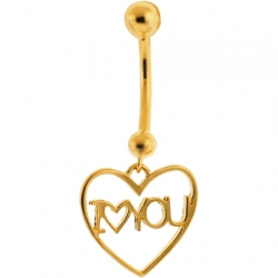 14K Yellow Gold I Love You Heart Womens Belly Ring