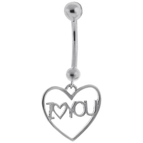 14K White Gold I Love You Heart Womens Belly Ring