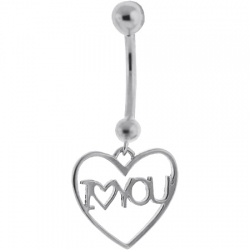 14K White Gold I Love You Heart Womens Belly Ring