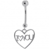 14K White Gold I Love You Heart Womens Belly Ring