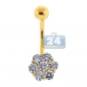 14K Yellow Gold Round CZ Cluster Womens Belly Ring
