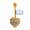 14K Yellow Gold CZ Heart Womens Belly Button Ring