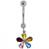 14K White Gold CZ Flower Womens Dangle Belly Ring