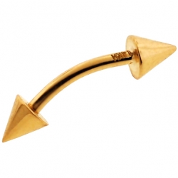 14K Yellow Gold 16 Gauge Spike Curved Eyebrow Ring