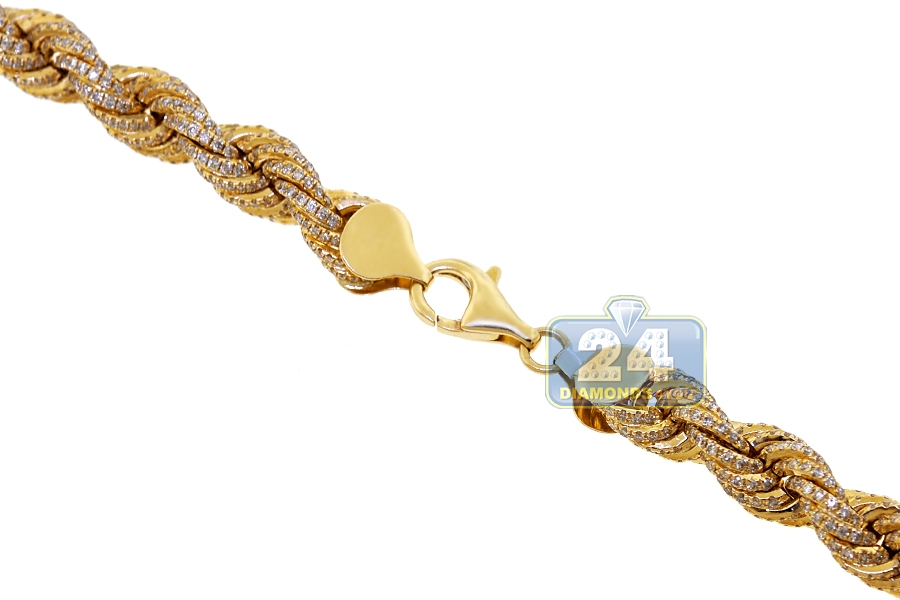 Mens Diamond Rope Chain Solid 14K Yellow Gold 26.50ct 8mm 28"