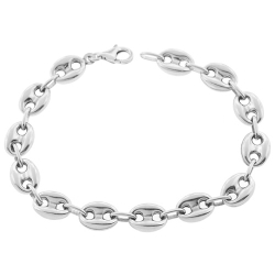 Sterling Silver Puff Anchor Mens Bracelet 9.5 mm 9 inches