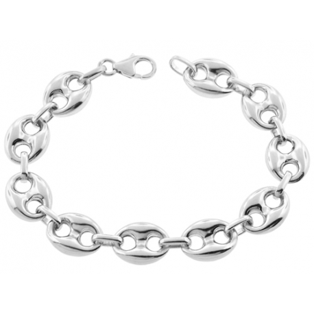 Sterling Silver Puffed Mariner Anchor Mens Bracelet 14mm 9.25"