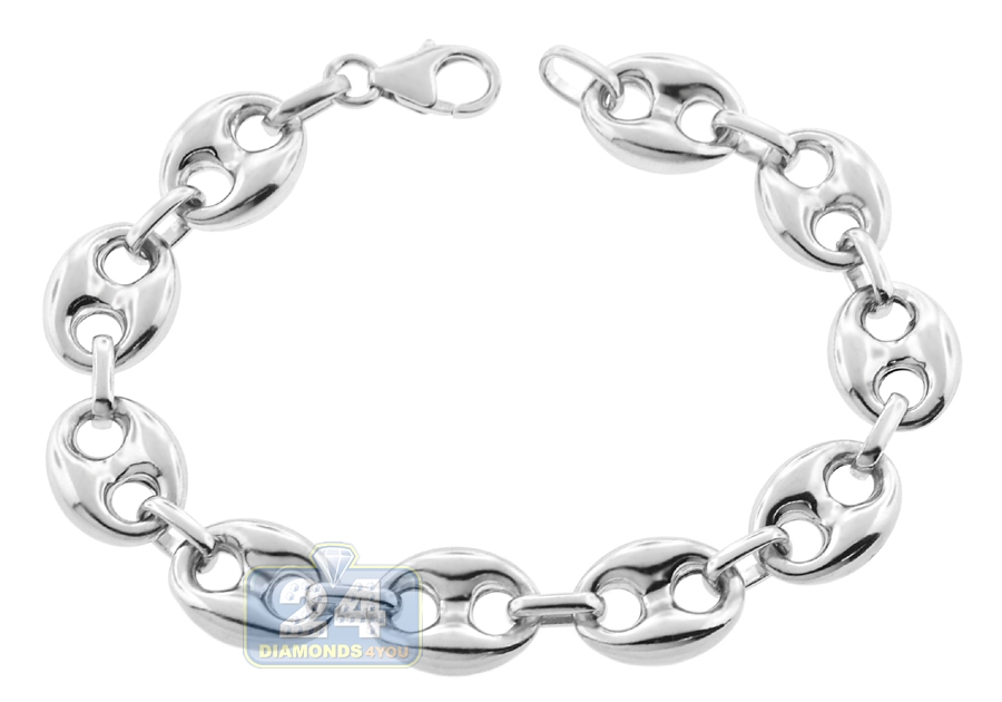 Sterling Silver Puffed Mariner Anchor Mens Bracelet 14mm 9.25
