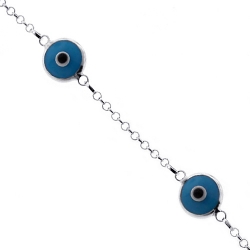 Sterling Silver Blue Evil Eye Womens Bracelet 8 mm 7 1/4 inches