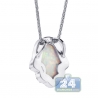 14K Gold Diamond White Opal Hamsa Womens Pendant Necklace