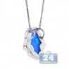14K Gold Diamond Blue Opal Hamsa Hand Womens Pendant Necklace