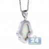Womens Diamond Opal Hamsa Hand Pendant Necklace 14K White Gold
