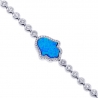 14K White Gold Diamond Blue Opal Hamsa Hand Womens Bracelet
