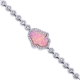 14K White Gold Diamond Pink Opal Hamsa Hand Womens Bracelet