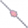 Womens Diamond Hamsa Hand Bracelet 14K White Gold Pink Opal