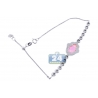 Womens Diamond Hamsa Hand Bracelet 14K White Gold Pink Opal