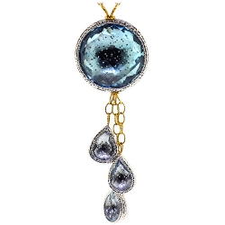Womens Aquamarine Diamond Drop Pendant Necklace 18K Gold 18"