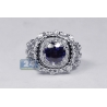 14K White Gold 2.97 ct Blue Sapphire Diamond Womens Ring