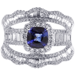 18K White Gold 2.86 ct Blue Sapphire Diamond Womens Ring