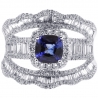 18K White Gold 2.86 ct Blue Sapphire Diamond Womens Ring