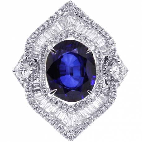 18K White Gold 5.77 ct Blue Sapphire Diamond Womens Ring