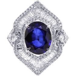 18K White Gold 5.77 ct Blue Sapphire Diamond Womens Ring
