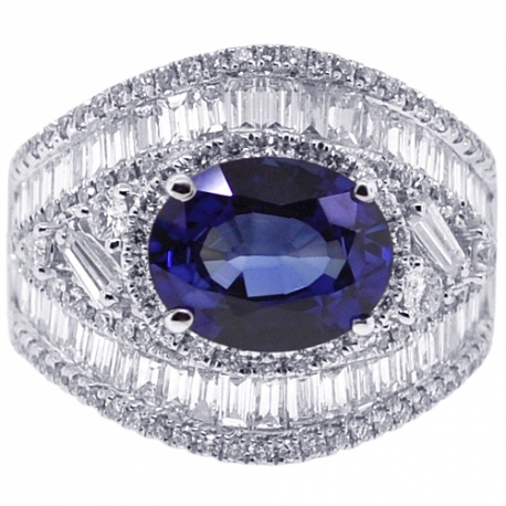 18K White Gold 6.05 ct Blue Sapphire Diamond Womens Ring