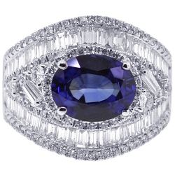 18K White Gold 6.05 ct Blue Sapphire Diamond Womens Ring