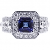 18K White Gold 2.56 ct Princess Sapphire Diamond Womens Ring