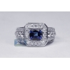 18K White Gold 2.56 ct Princess Sapphire Diamond Womens Ring